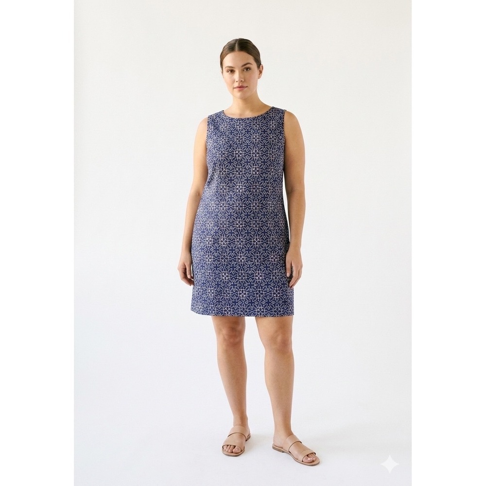 Talbots Woman 20W Navy Pink Geometric Sleeveless Sheath Dress Cotton Stretch